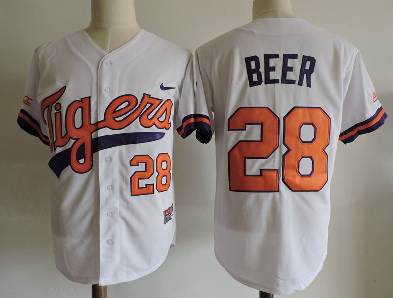 Men Clemson Tigers 28 Beer White Nike 2025 NCAA Jersey